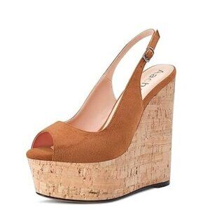 Women Wedge Platform Pumps Peep Open Toe Ankle Strap Slingback Backstrap